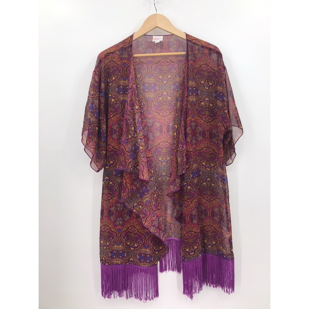 LuLaRoe Monroe Overlay purple tassels size Large